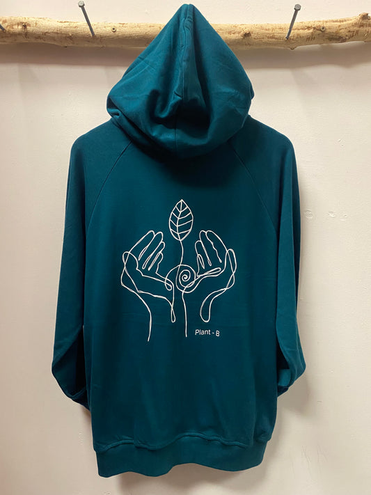 Bamboo Zipper Hoodie - Peacock Green with Origins Print